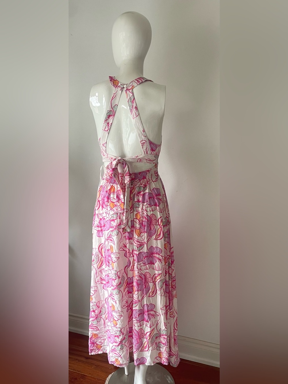 Anthropologie Abel the Label Azalea Maxi Dress Pink Floral Open Back Large - Picture 6 of 8
